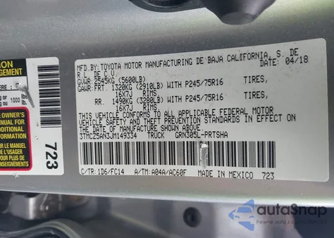 2018 Toyota Tacoma Dbl Cab/Sr/Trdspt/Or/Pro из США, поврежденный, VIN 3TMCZ5AN3JM149334